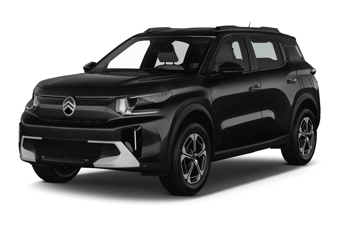 Schräge Frontansicht eines Citroën ë-C3 Aircross, freigestellt