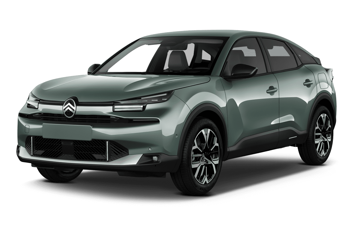 Schräge Frontansicht eines Citroën ë-C4, freigestellt