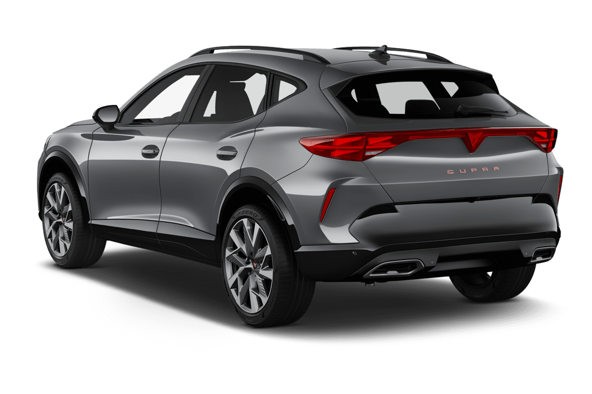 Schräge Heckansicht eines Cupra Formentor, freigestellt (KI-generiert)