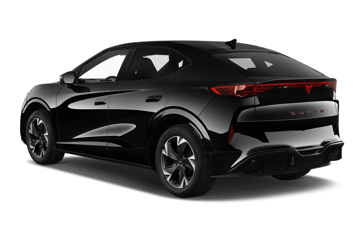 Schräge Heckansicht eines Cupra Tavascan , freigestellt