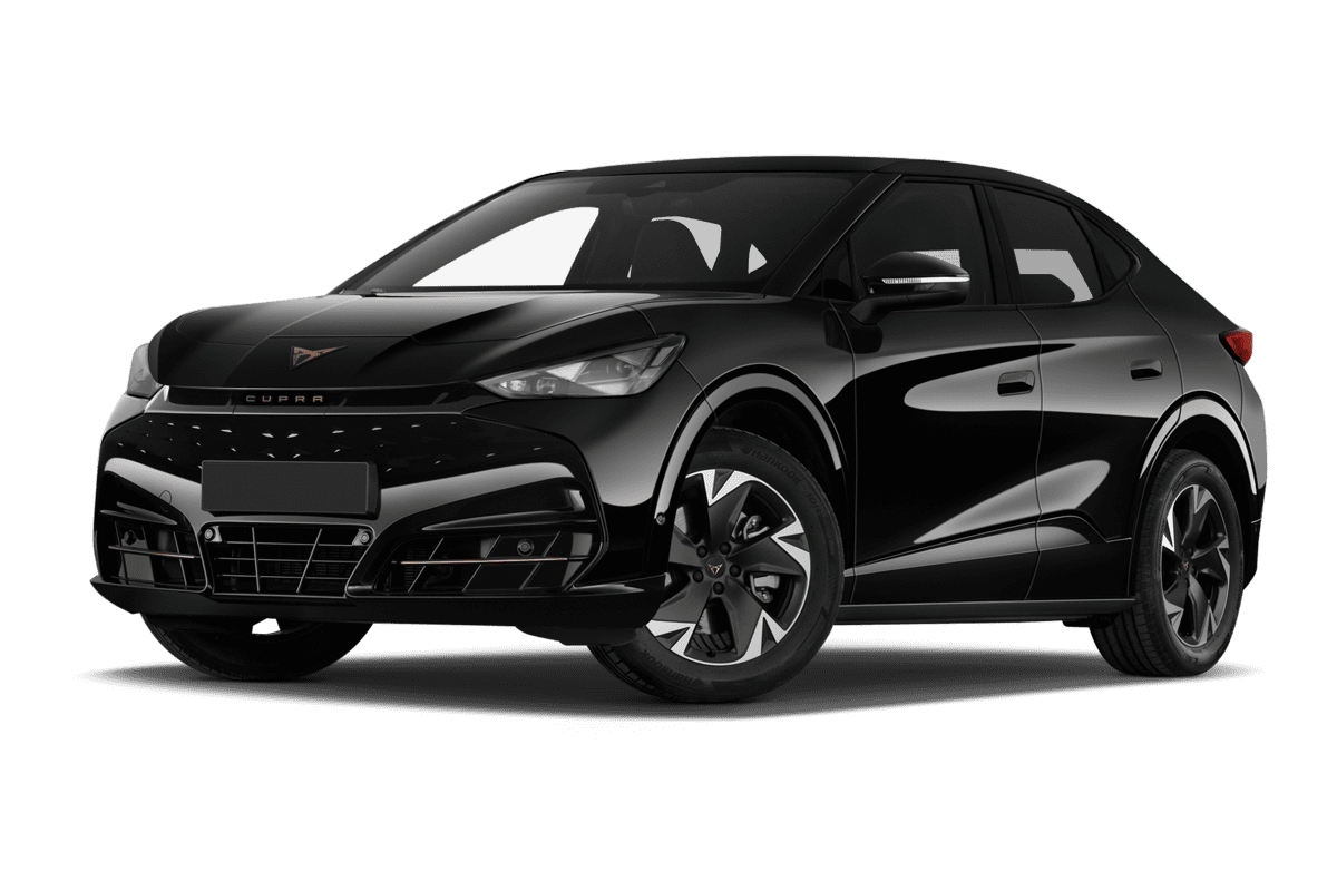 Tiefe, schräge Heckansicht eines Cupra Tavascan , freigestellt