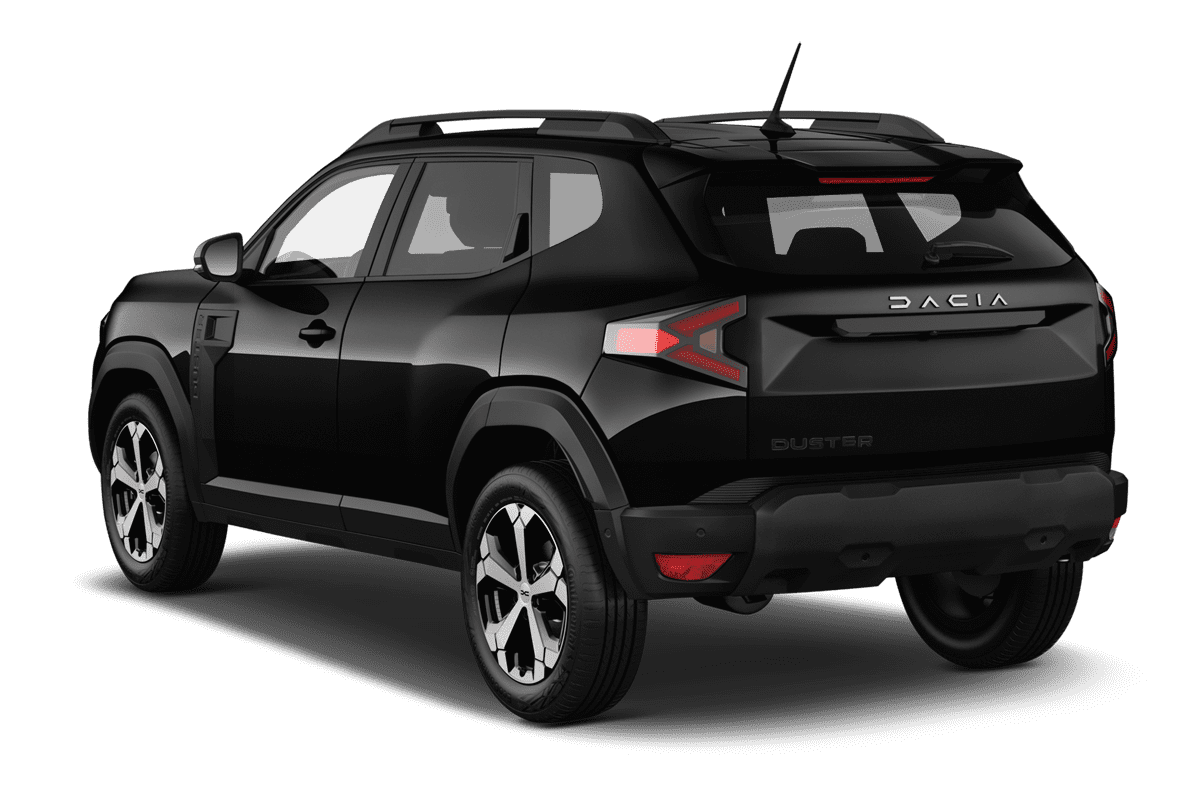 Schräge Heckansicht eines Dacia Duster , freigestellt