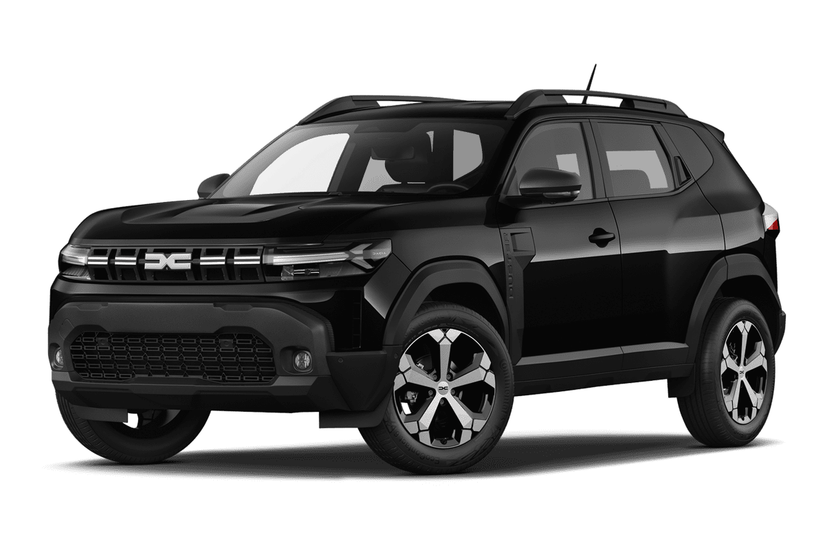 Tiefe, schräge Heckansicht eines Dacia Duster , freigestellt