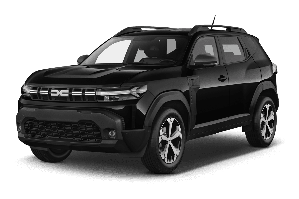 Schräge Frontansicht eines Dacia Duster , freigestellt