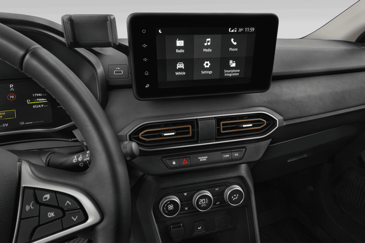 Mittelkonsole eines Dacia Jogger Hybrid