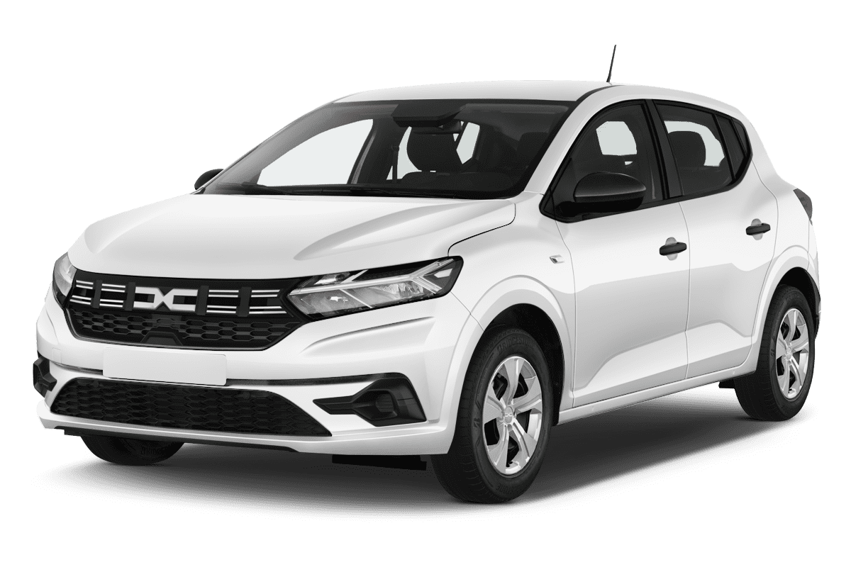 Schräge Frontansicht auf einen Dacia Sandero, freigestellt