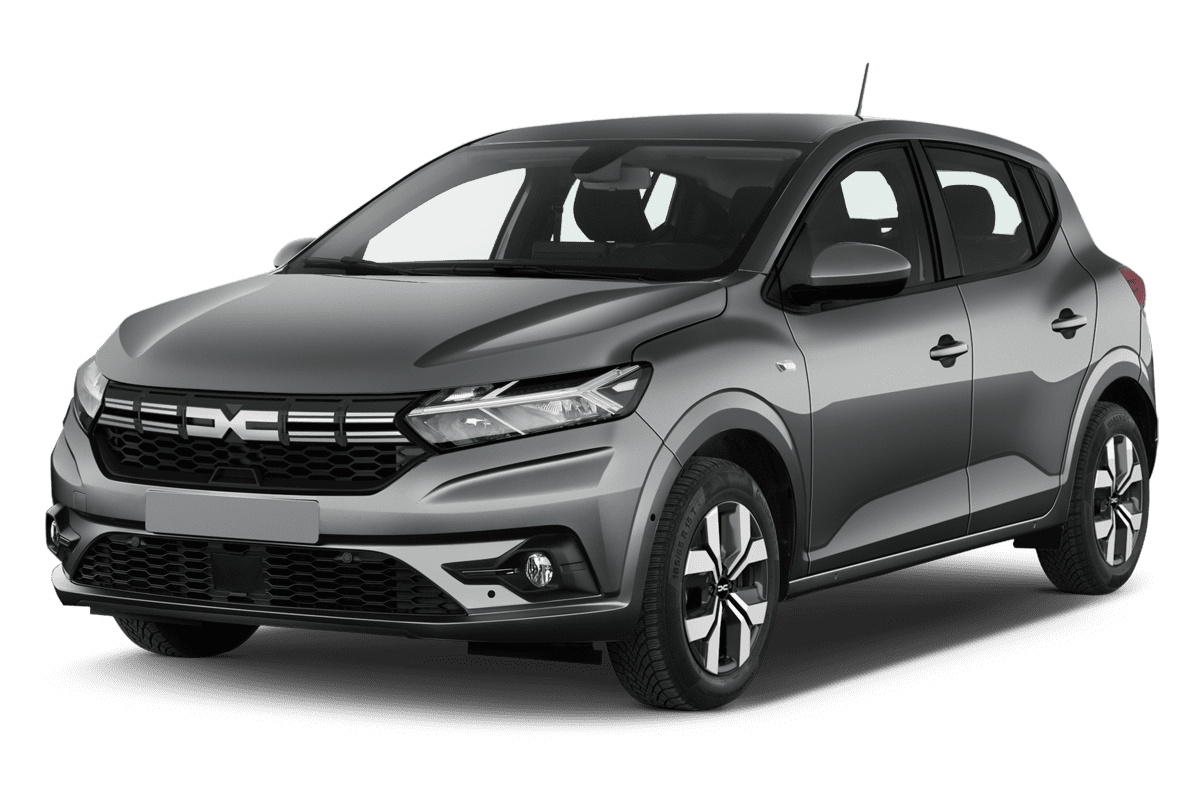 Schräge Frontansicht eines Dacia Sandero, freigestellt