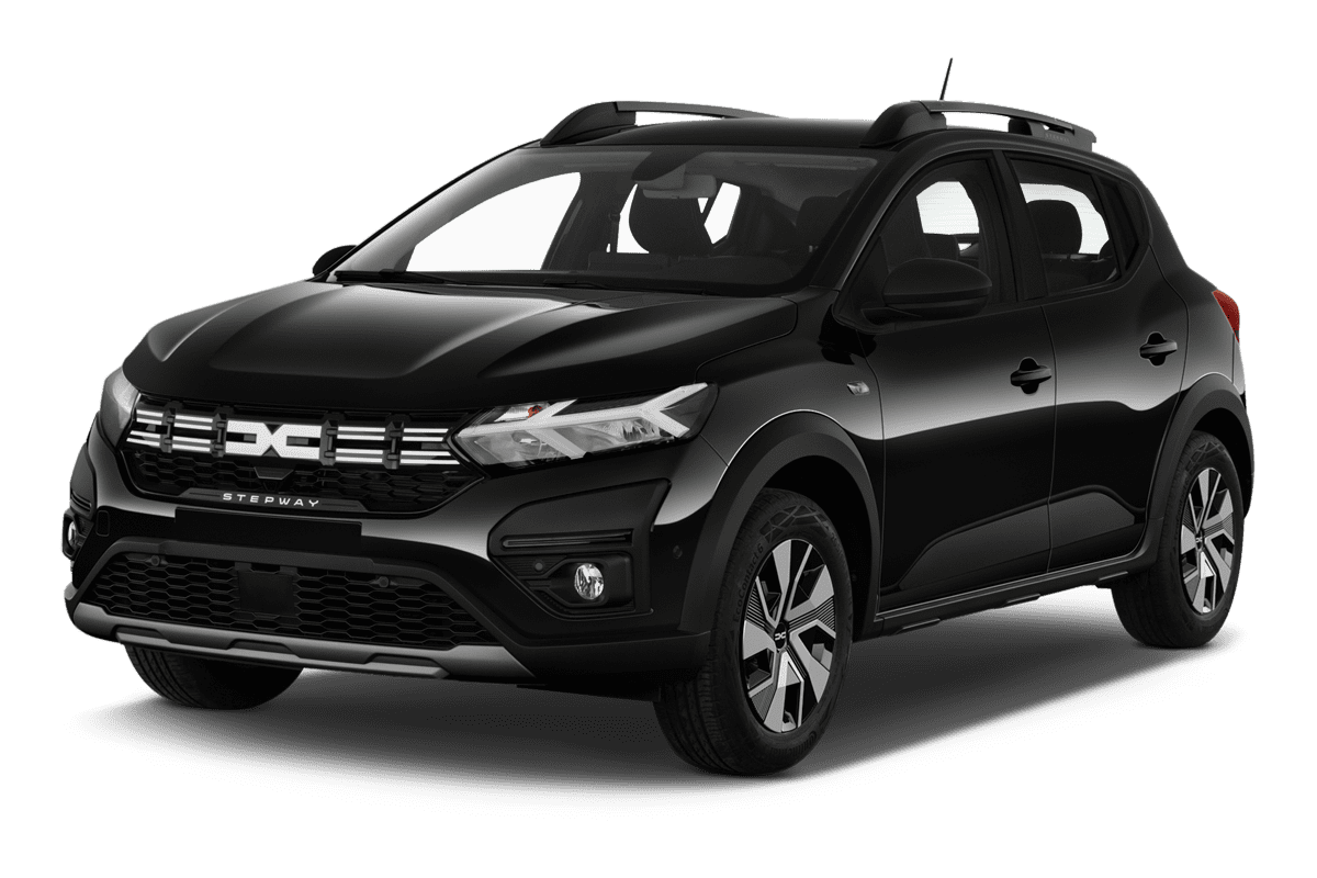 Schräge Frontansicht eines Dacia Sandero Stepway, freigestellt