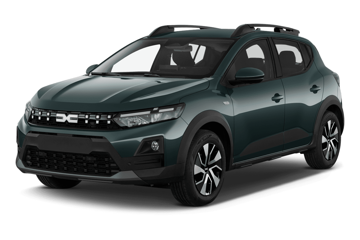 Schräge Frontansicht eines Dacia Sandero Stepway, freigestellt
