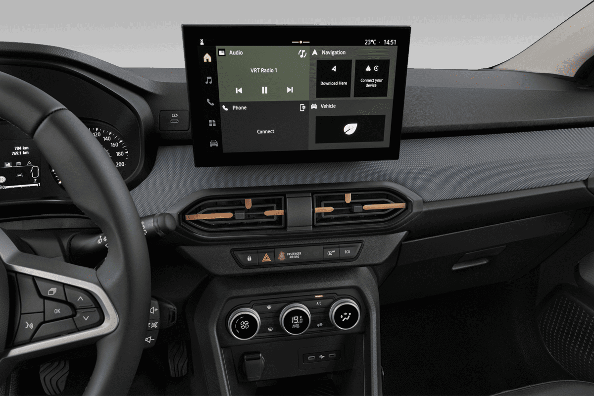 Mittelkonsole eines Dacia Sandero Stepway (KI-generiert)