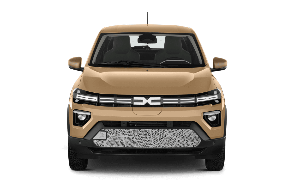 Frontansicht eines Dacia Spring, freigestellt