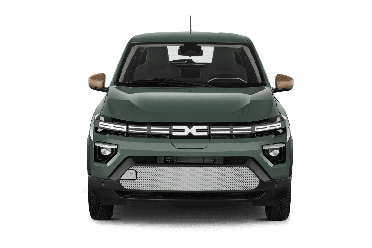 Frontansicht eines Dacia Spring, freigestellt