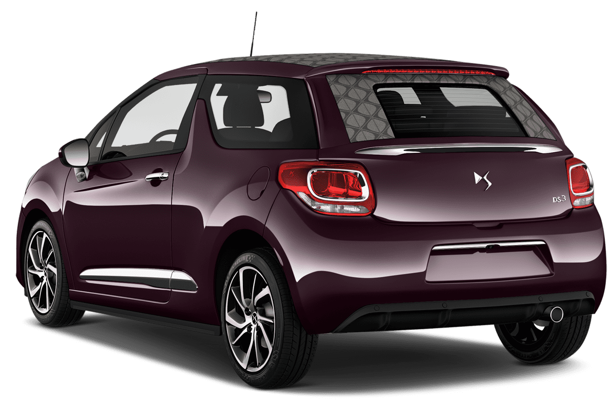 Schräge Heckansicht eines DS 3 Cabrio, freigestellt