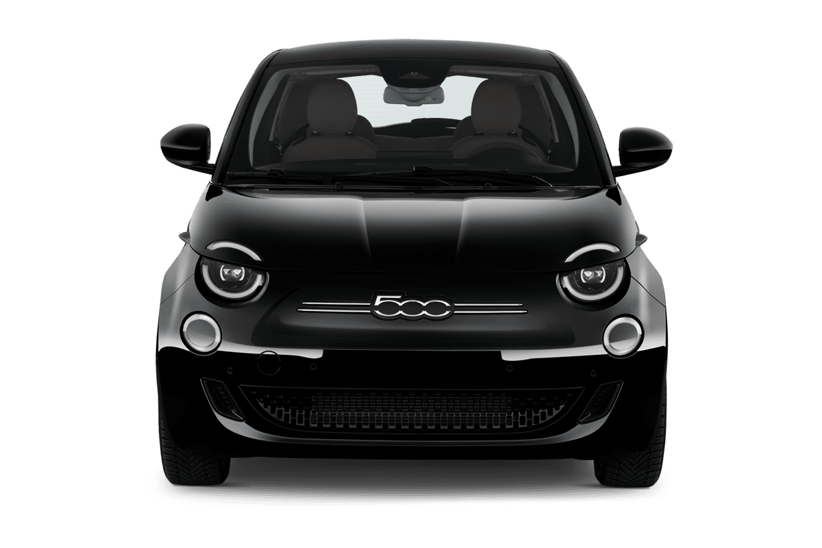 Frontansicht eines Fiat 500e, freigestellt