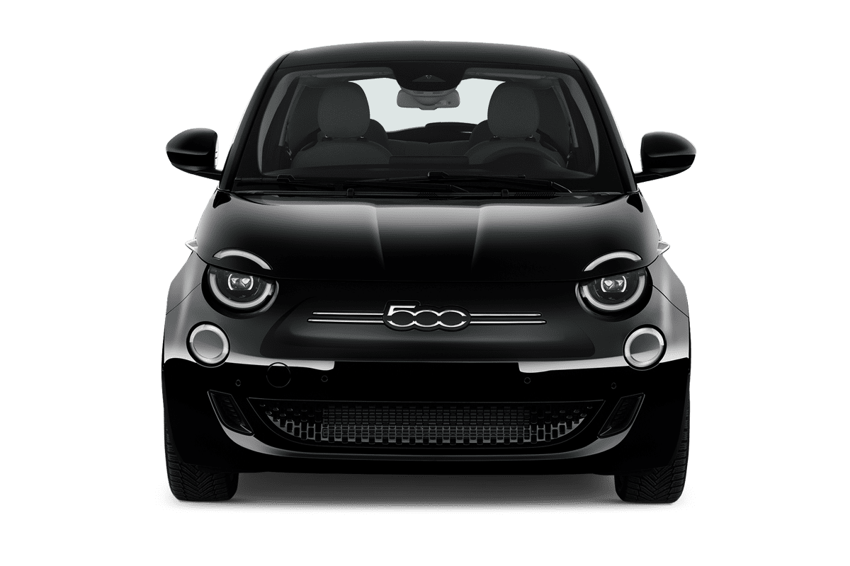 Frontansicht eines Fiat 500e, freigestellt