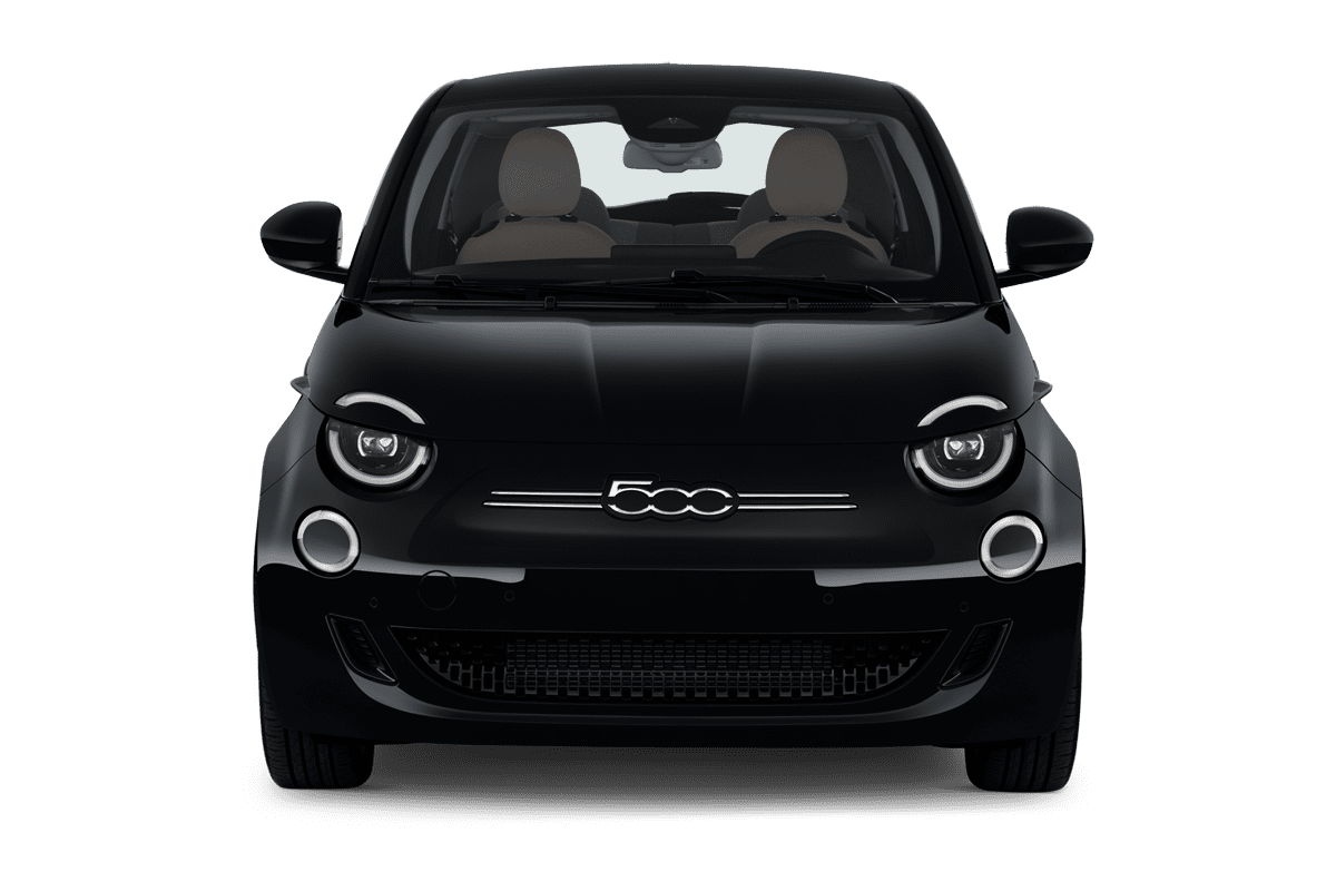 Frontansicht eines Fiat 500e 3+1, freigestellt (KI-generiert)