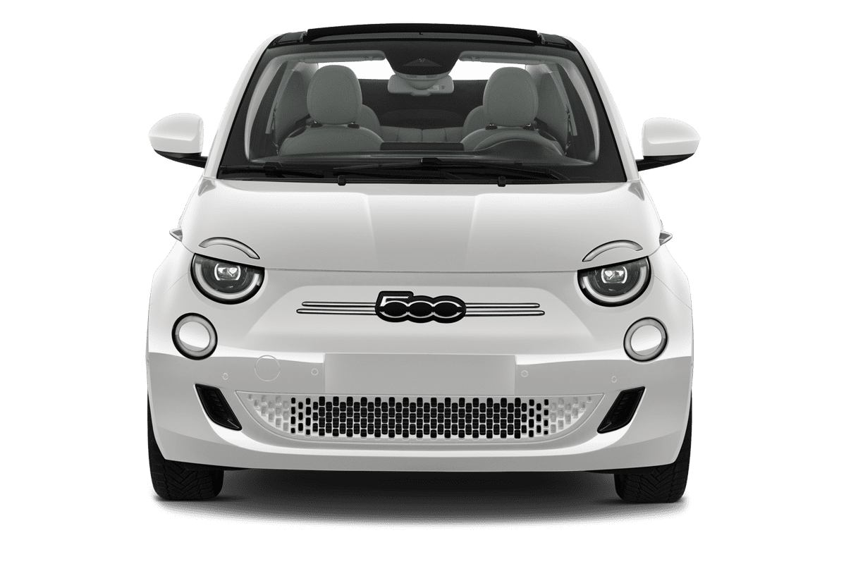 Frontansicht eines Fiat 500e Cabrio, freigestellt (KI-generiert)