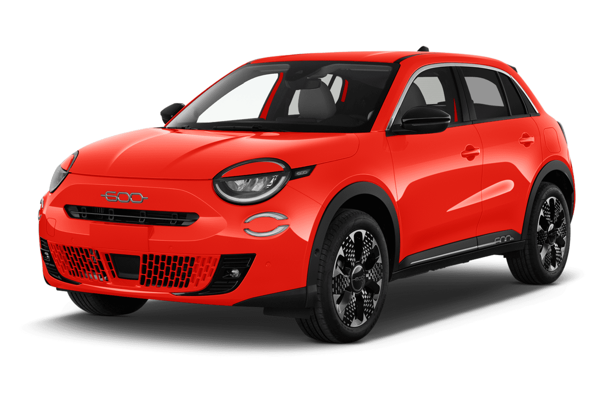 Schräge Frontansicht eines Fiat 600, freigestellt