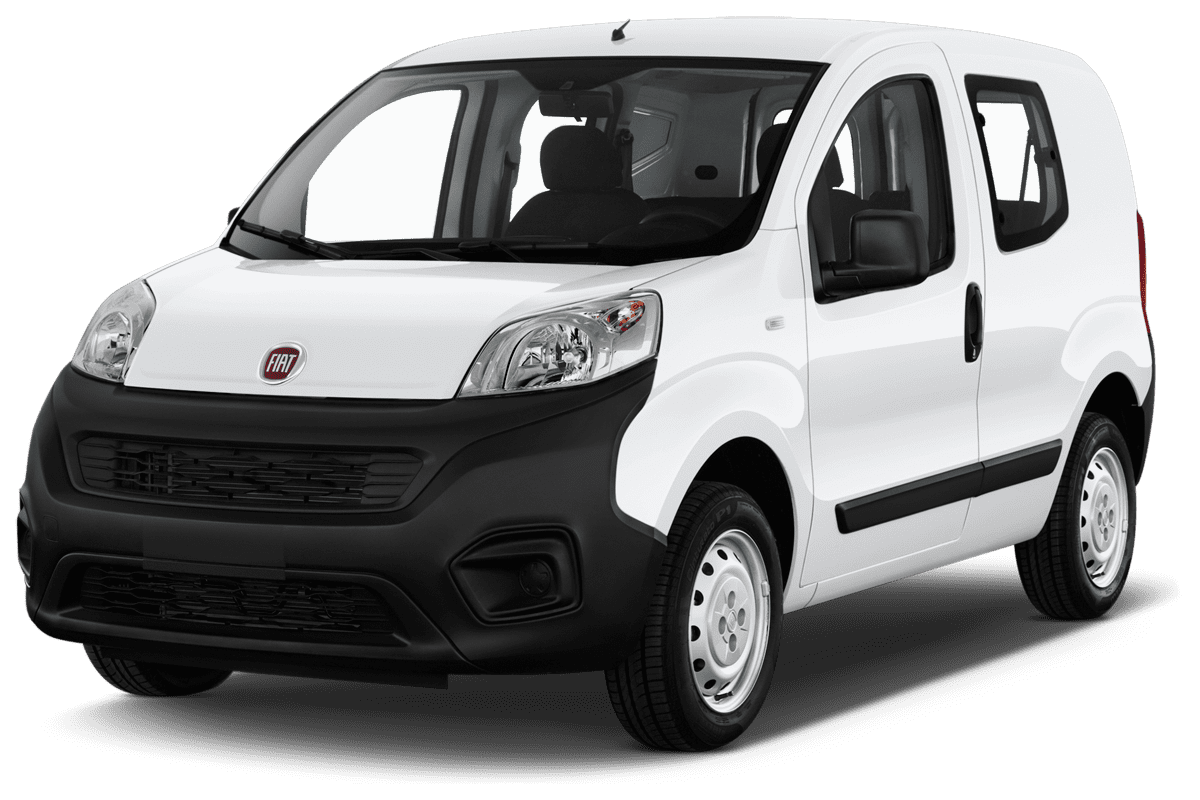 Schräge Frontansicht eines Fiat Fiorino Kombi, freigestellt