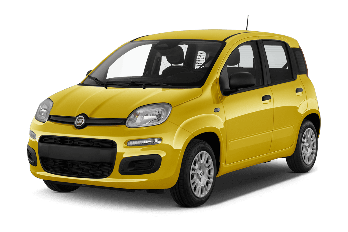 Schräge Frontansicht eines Fiat Pandina Hybrid, freigestellt