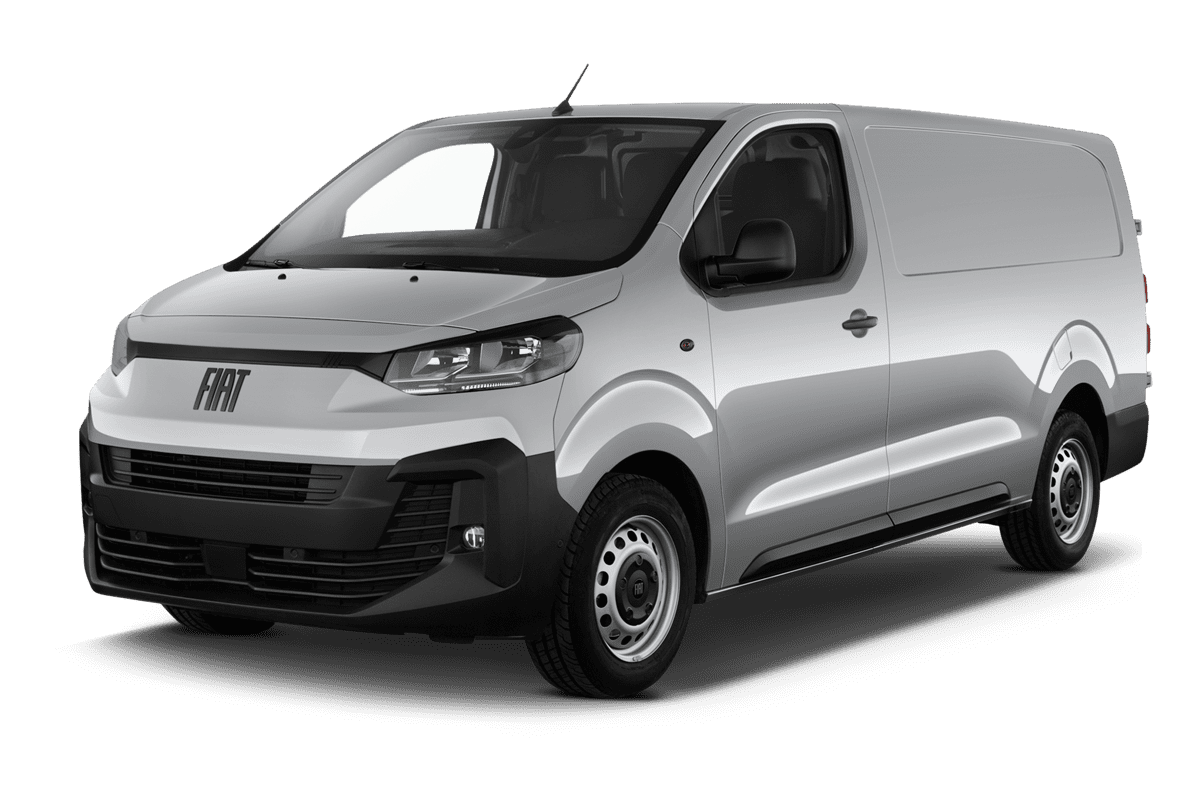 Schräge Frontansicht eines Fiat Scudo Kastenwagen, freigestellt