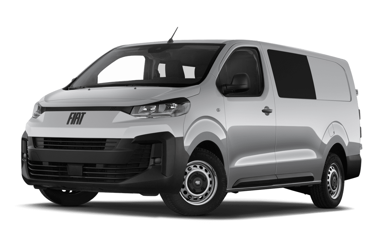 Tiefe, schräge Heckansicht eines Fiat Scudo Kombi, freigestellt