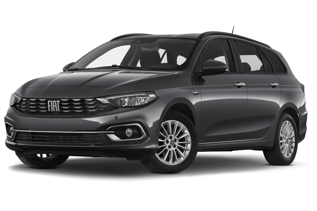 Tiefe, schräge Heckansicht eines Fiat Tipo Kombi, freigestellt