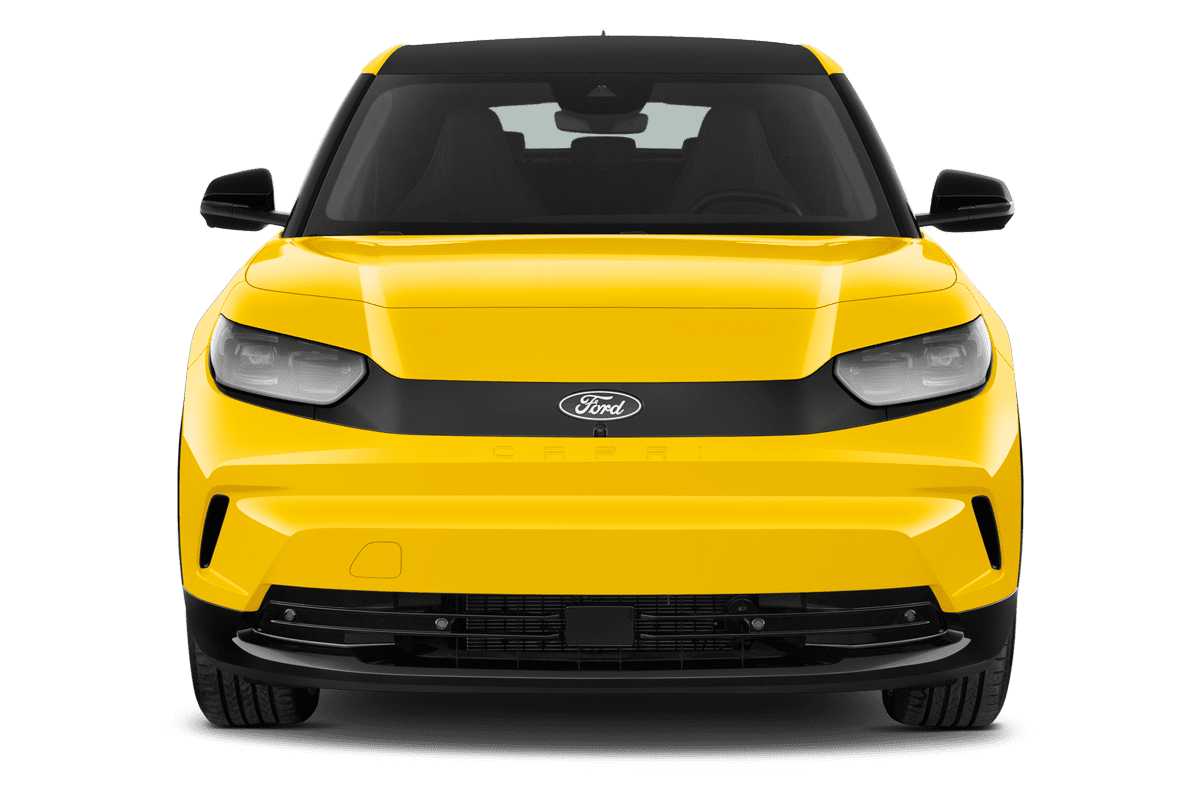 Frontansicht eines Ford Capri EV, freigestellt