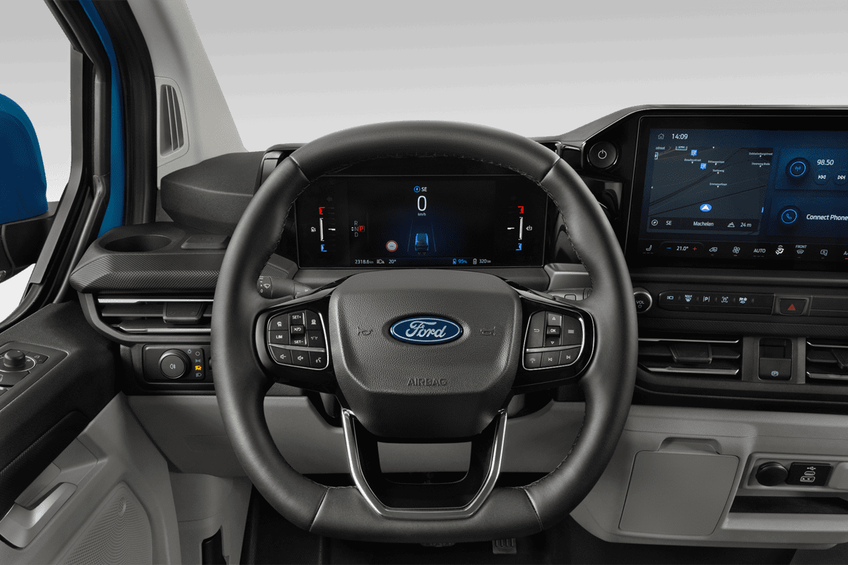 Lenkrad eines Ford Transit E-Custom Kastenwagen