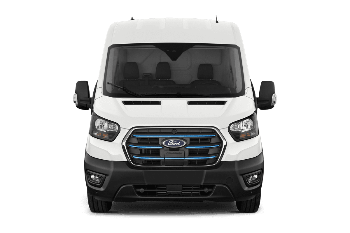 Frontansicht eines Ford E-Transit, freigestellt