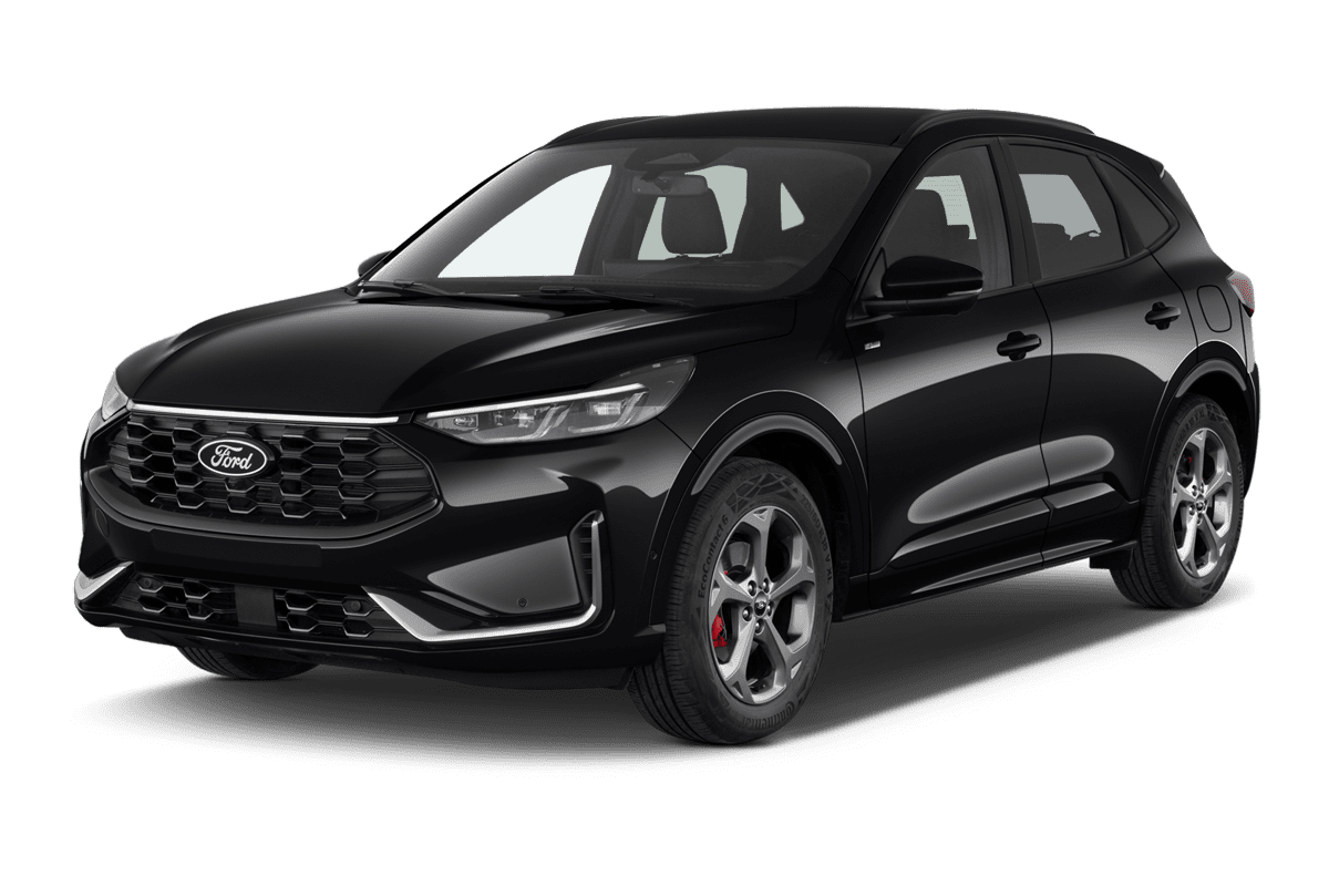 Schräge Frontansicht eines Ford Kuga Hybrid , freigestellt