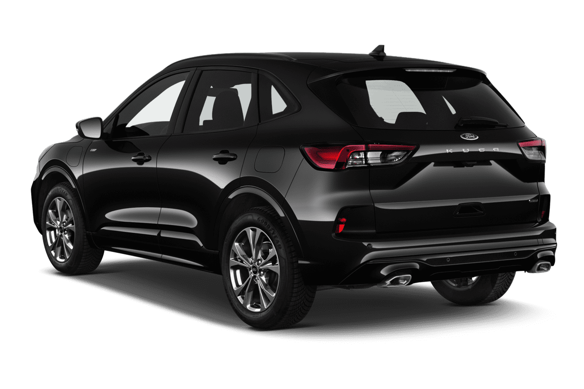 Schräge Heckansicht eines Ford Kuga Plug-in-Hybrid , freigestellt