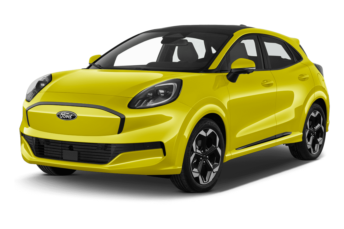Schräge Frontansicht eines Ford Puma Gen-E, freigestellt