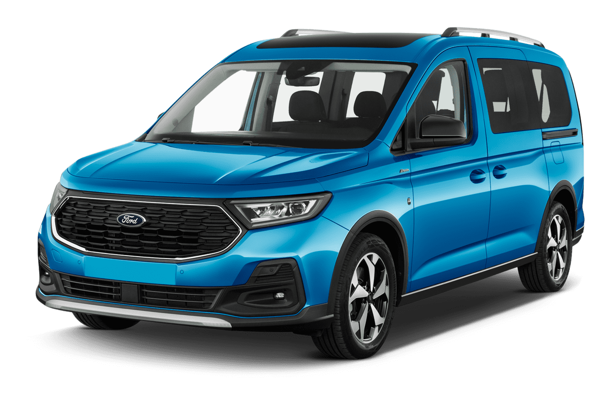 Schräge Frontansicht eines Ford Tourneo Connect Plug-in-Hybrid, freigestellt