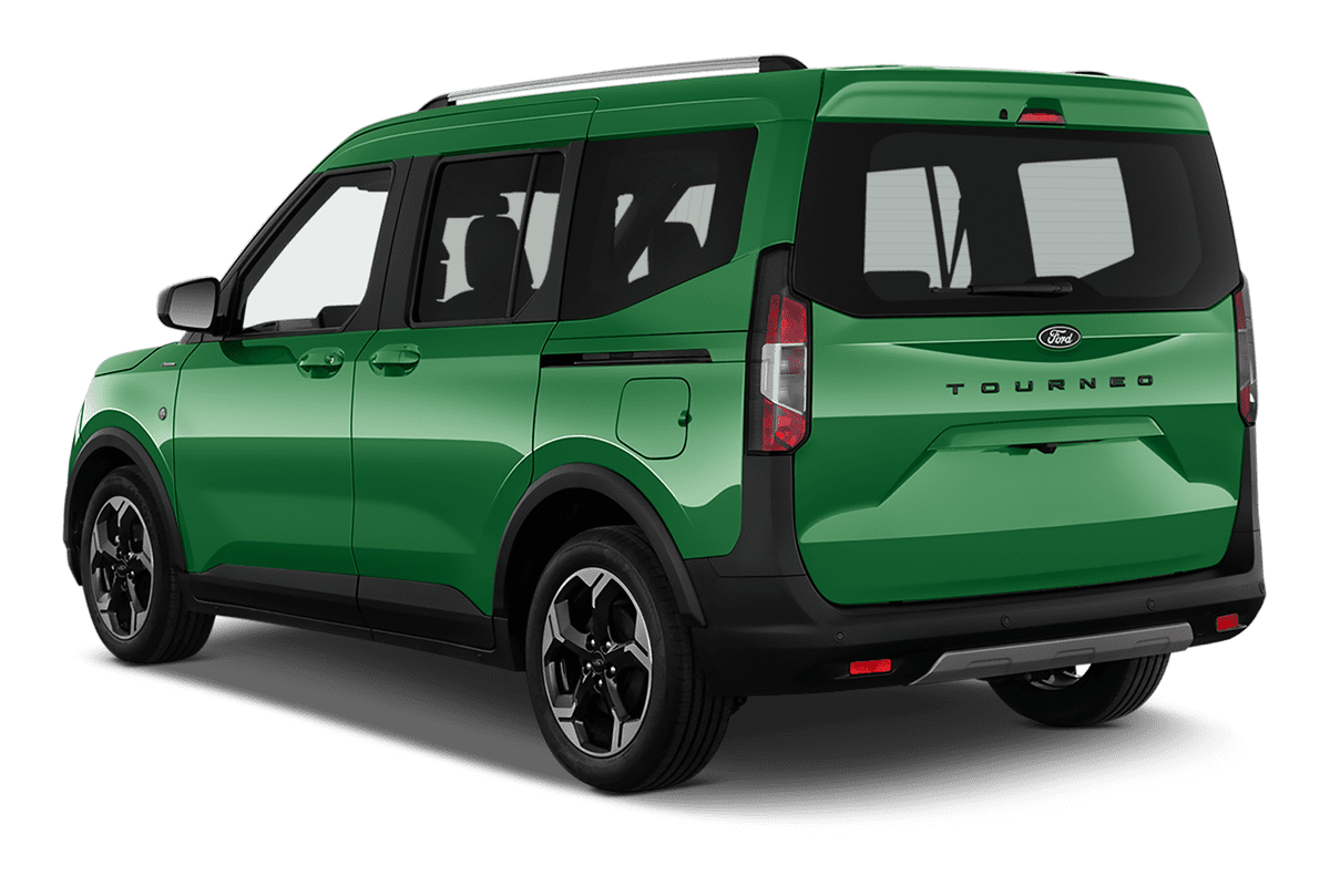 Schräge Heckansicht eines Ford Tourneo Courier , freigestellt