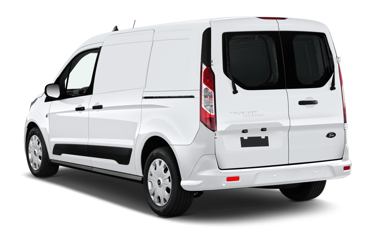 Schräge Heckansicht eines Ford Transit Connect Kastenwagen , freigestellt