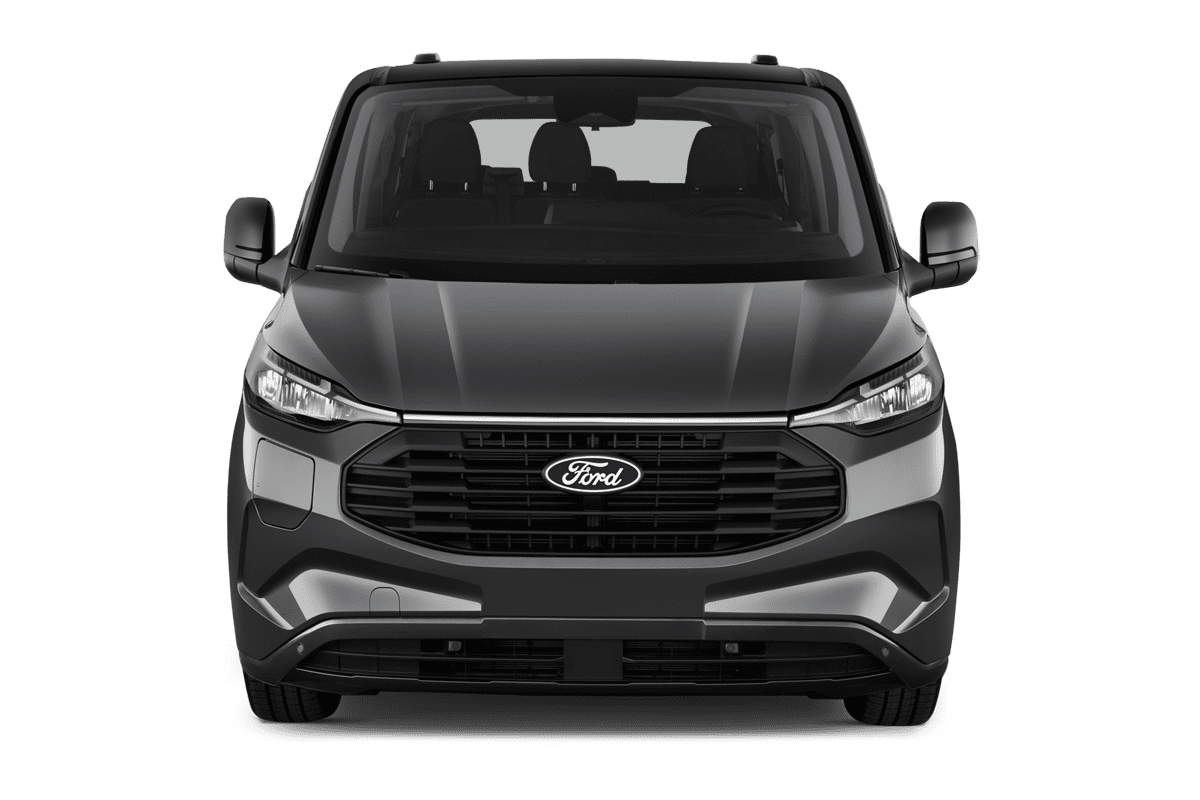 Frontansicht eines Ford Transit Custom Kombi Plug-In-Hybrid, freigestellt