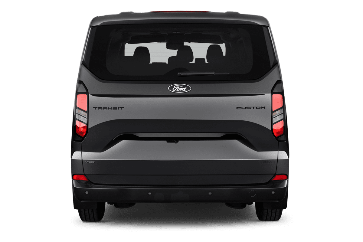 Heckansicht eines Ford Transit Custom Kombi Plug-In-Hybrid