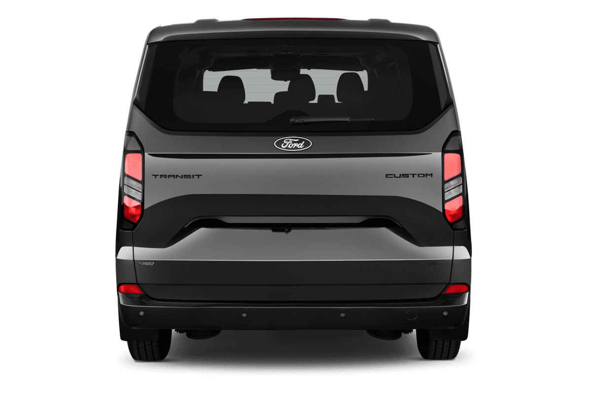 Heckansicht eines Ford Transit Custom Kombi Plug-In-Hybrid