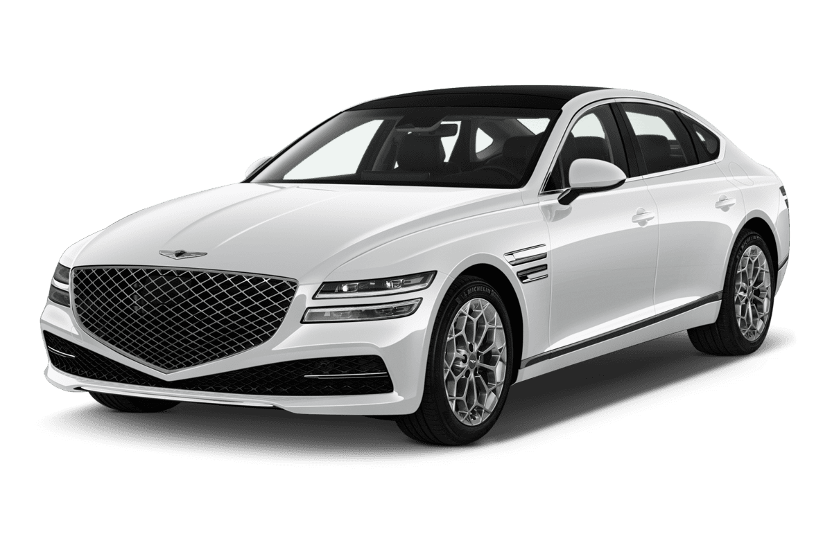 Schräge Frontansicht eines Genesis G80, freigestellt