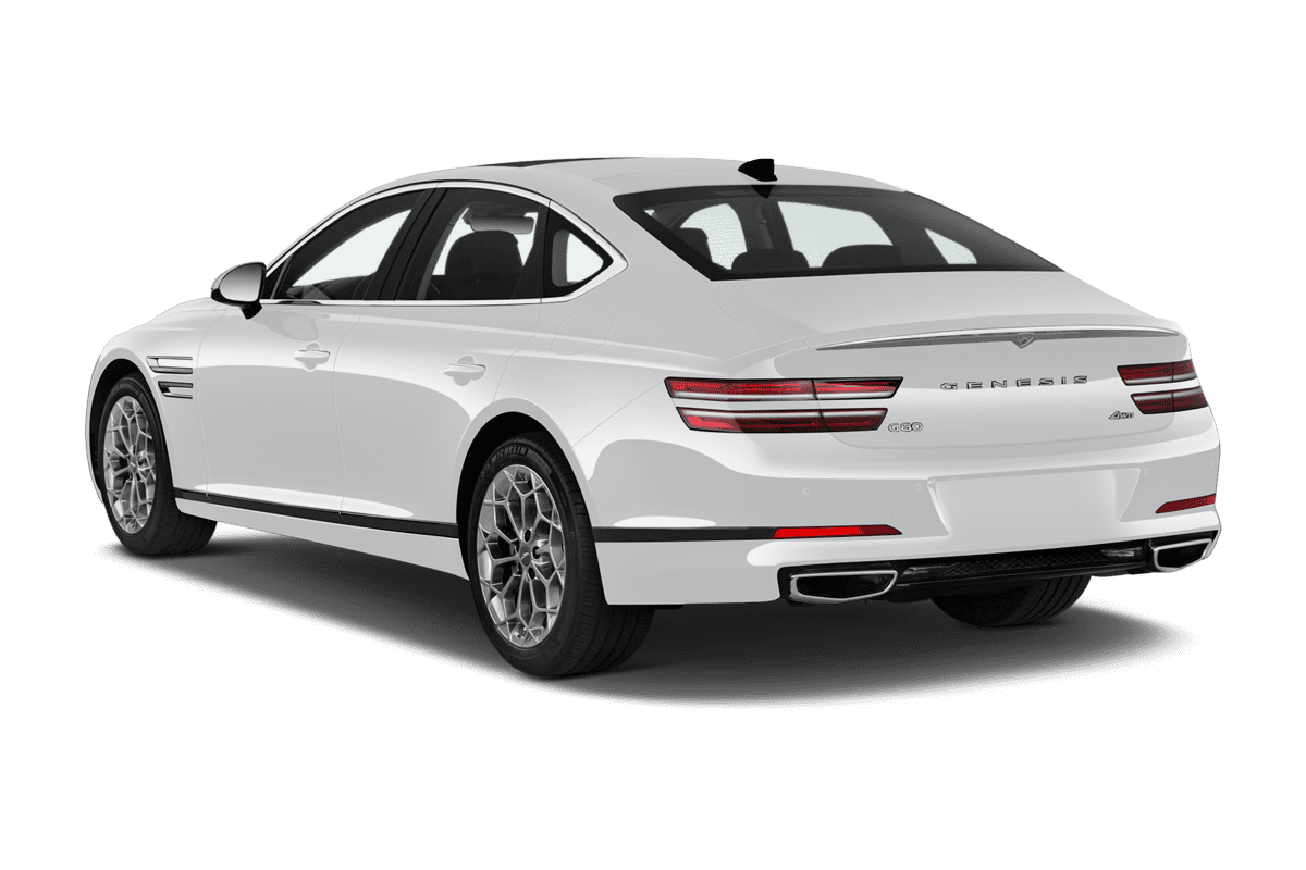 Schräge Heckansicht eines Genesis G80, freigestellt