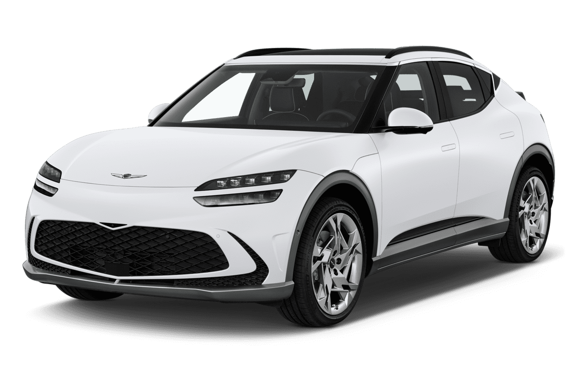 Schräge Frontansicht eines Genesis GV60, freigestellt