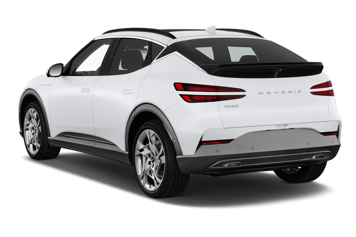 Schräge Heckansicht eines Genesis GV60, freigestellt