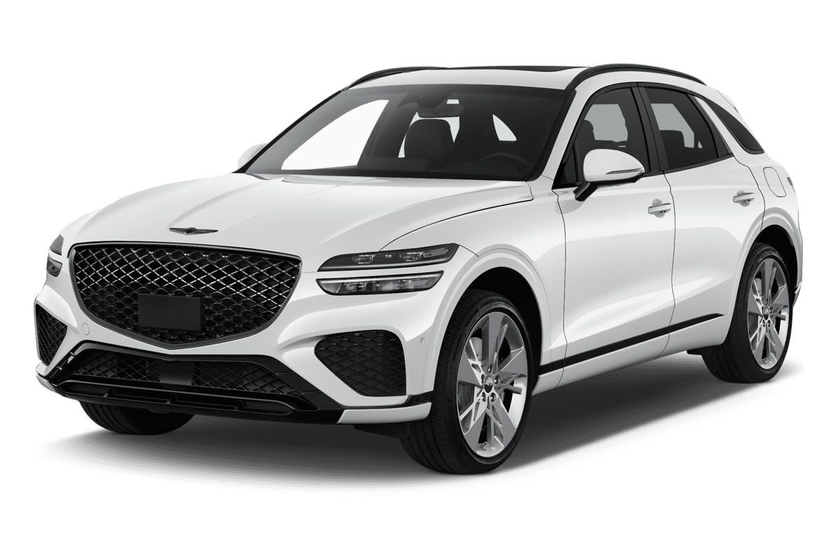 Schräge Frontansicht eines Genesis GV70, freigestellt