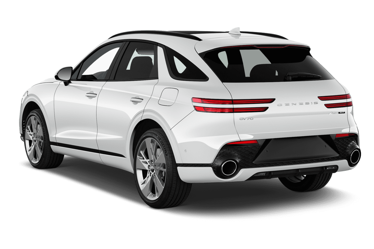 Schräge Heckansicht eines Genesis GV70, freigestellt