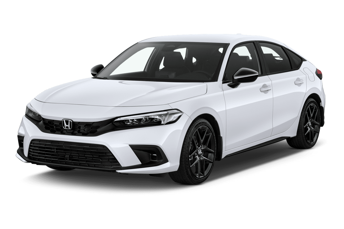 Schräge Frontansicht eines Honda Civic e:HEV, freigestellt