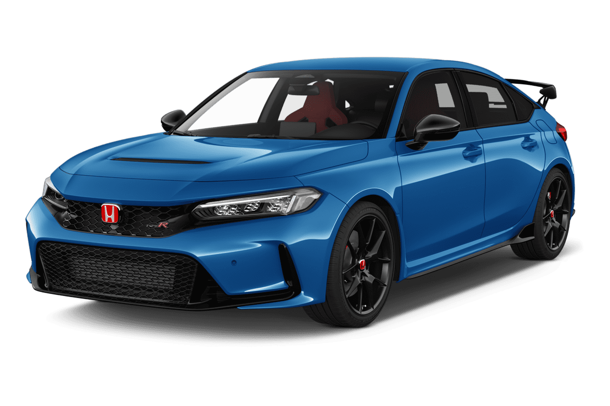 Schräge Frontansicht eines Honda Civic Type R , freigestellt