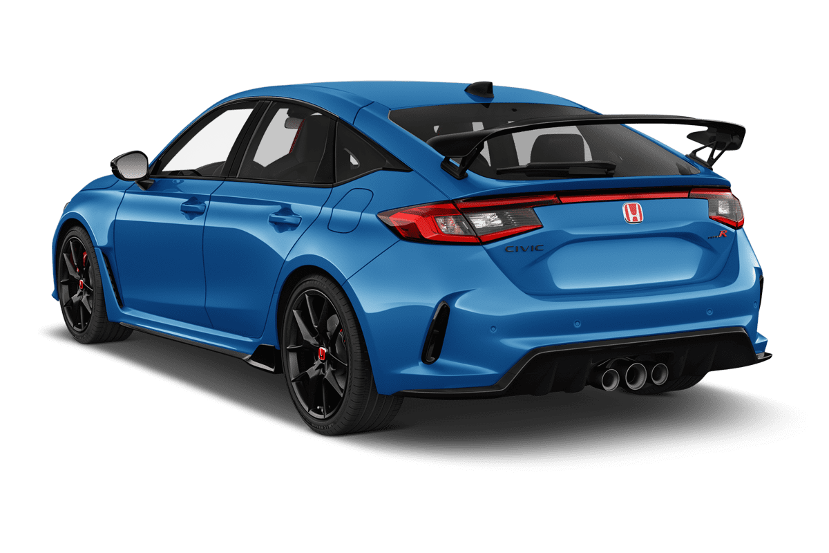 Schräge Heckansicht eines Honda Civic Type R , freigestellt