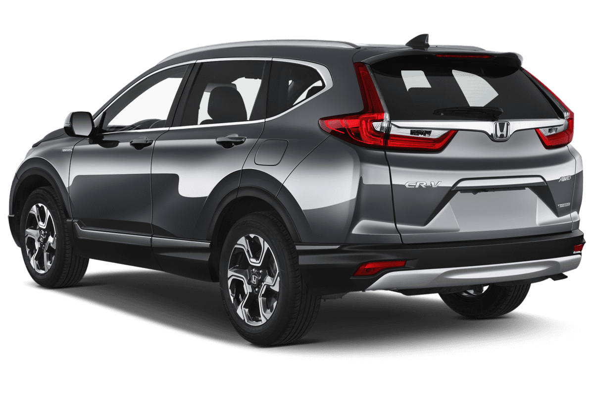 Schräge Heckansicht eines Honda CR-V Hybrid, freigestellt