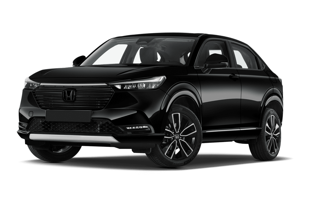 Tiefe, schräge Heckansicht eines Honda HR-V, freigestellt